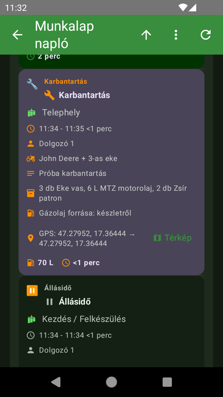 Gazda Napló mobil munkalap napló képernyőkép